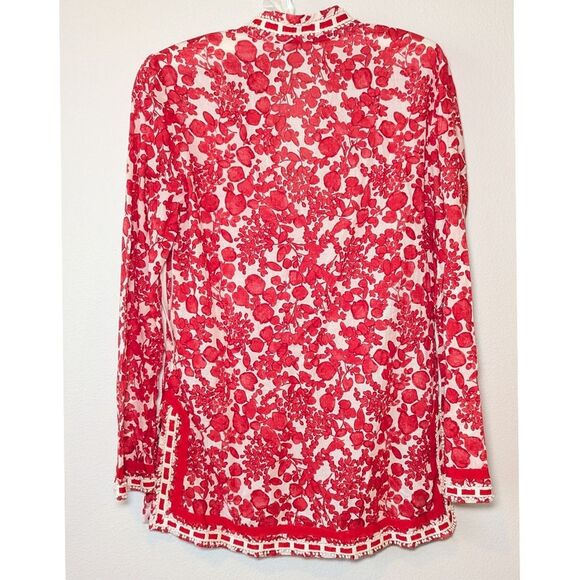 Tory Burch Red Floral Crochet Ribbon Details Blouse - Picture 8 of 15